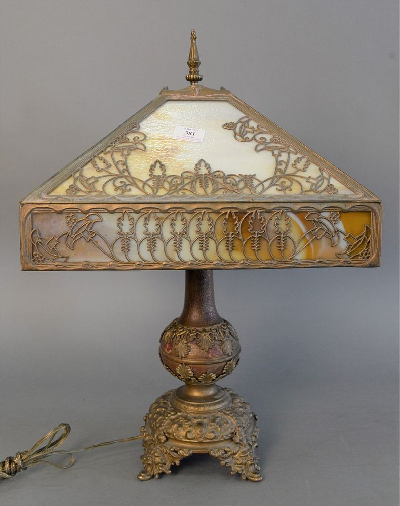 Appraisal: Victorian slag glass table lamp four panels and brass details