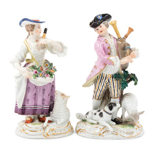 Appraisal: A Pair of Meissen Porcelain Figures th th Century depicting