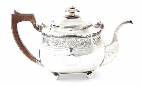 Appraisal: Georgian sterling teapot London circa bulbous footed vessel with stippled