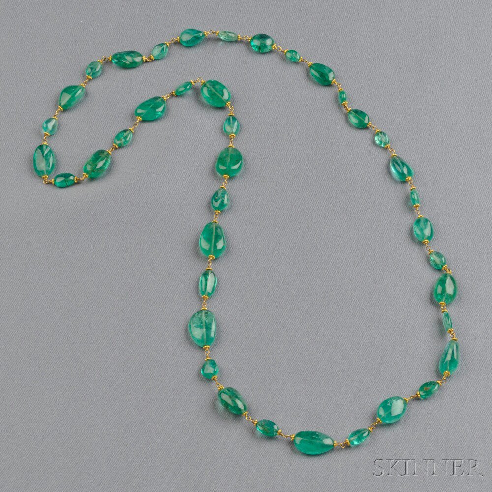 Appraisal: Emerald Bead Necklace composed of tumbled emerald beads approx total