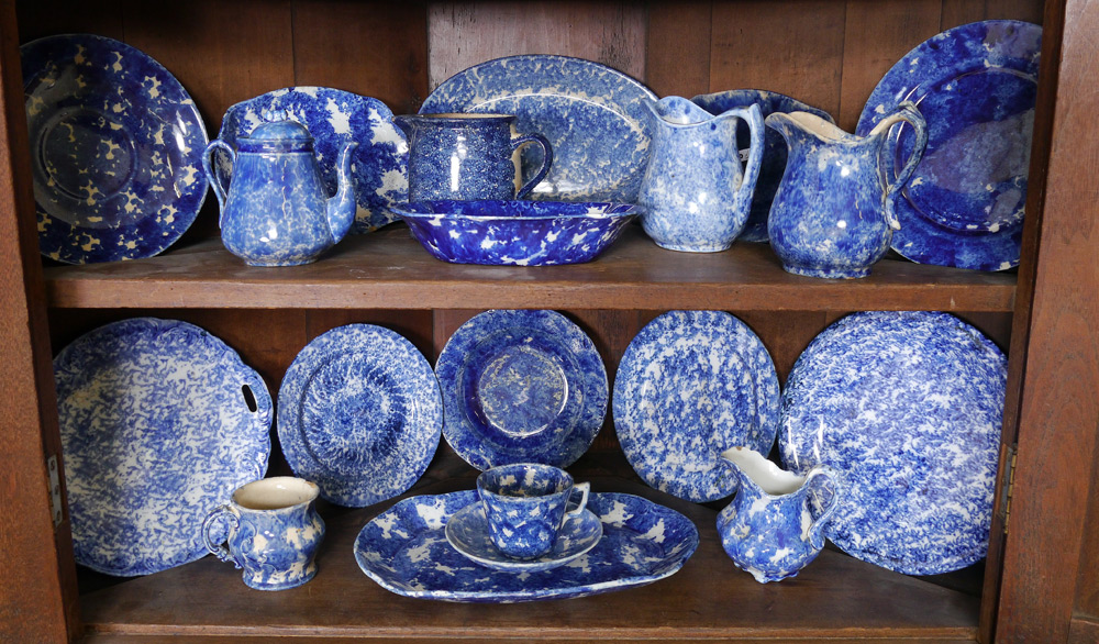 Appraisal: ESTATE COLLECTION OF BLUE SPONGEWARE Approx pieces to include plates