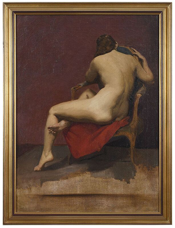 Appraisal: American School th century Seated Nude unsigned illegible inscription canvas