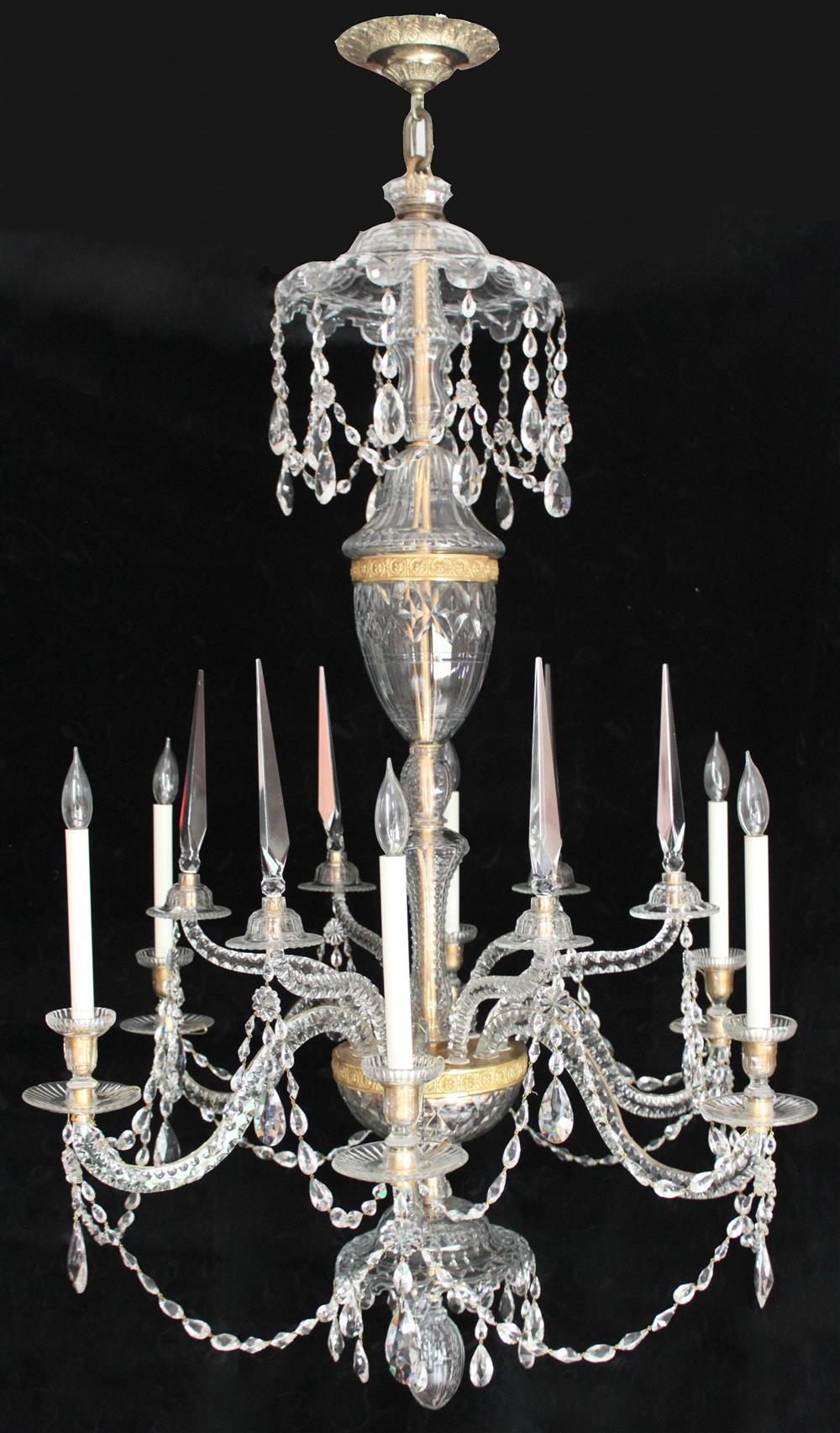 Appraisal: GEORGE III GILT BRONZE AND CUT GLASS SIX-LIGHT CHANDELIER ATTRIBUTED