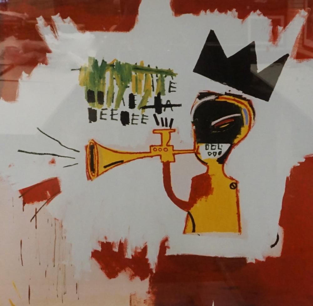 Appraisal: After Jean-Michel Basquiat 'Trumpet' Reproduction Photolithograph Frame x in x