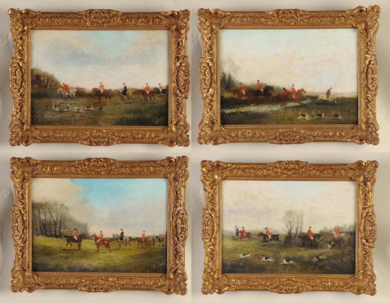 Appraisal: Lot of Oil on Canvas Fox Hunt Scenes Description English