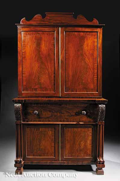 Appraisal: A William IV Mahogany Secr taire Bookcase c with scalloped