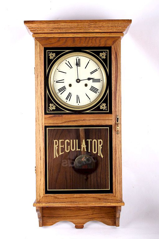 Appraisal: Antique Oak Cased Regulator Clock This is an early antique