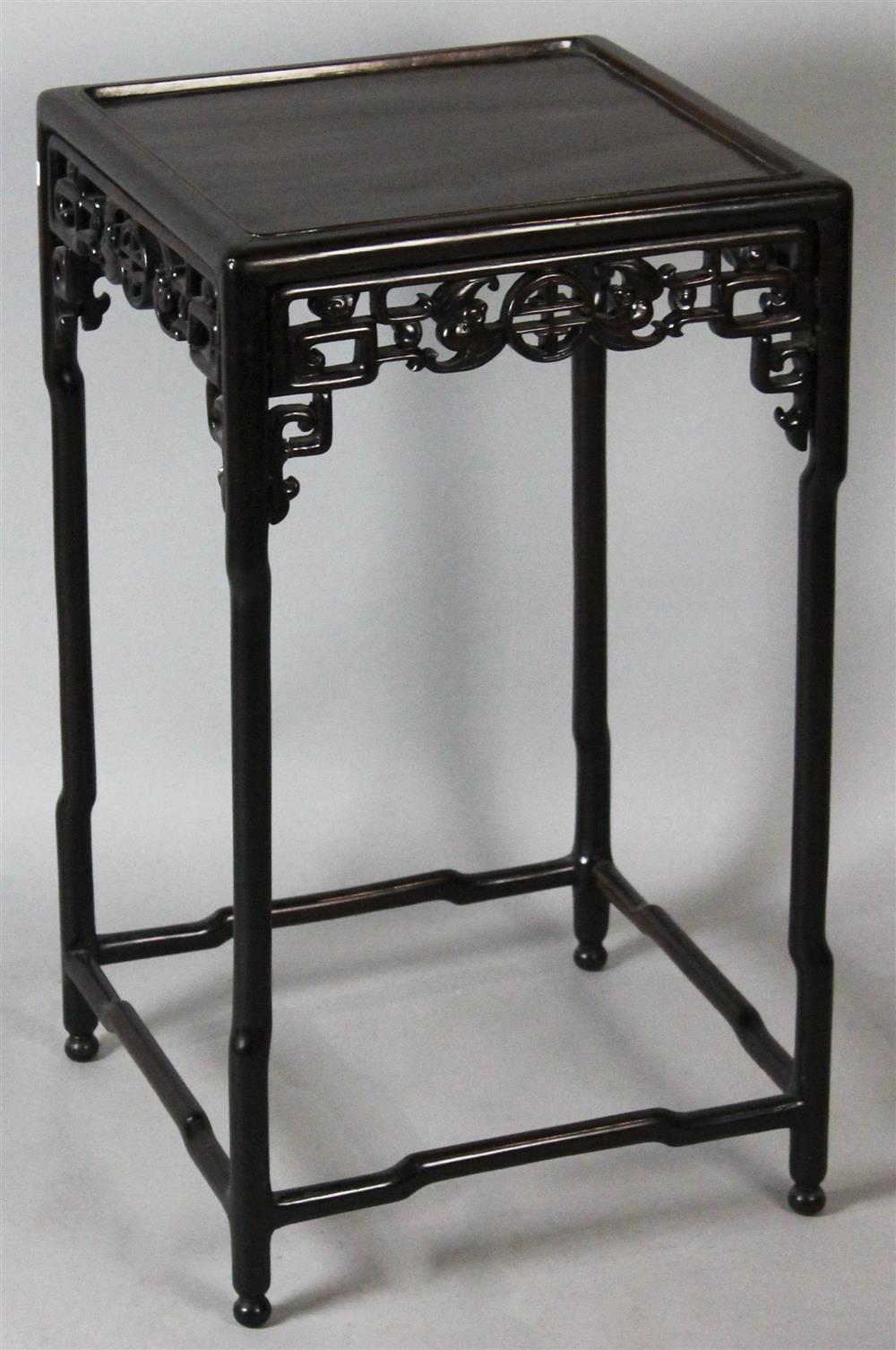 Appraisal: CHINESE ROSEWOOD CHIPPENDALE STYLE SIDE TABLE the inset top above