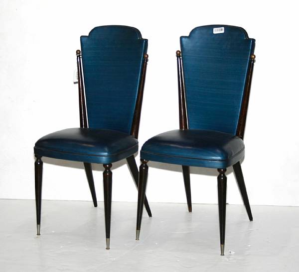 Appraisal: A set of eight French brass mounted mahogany dining chairs