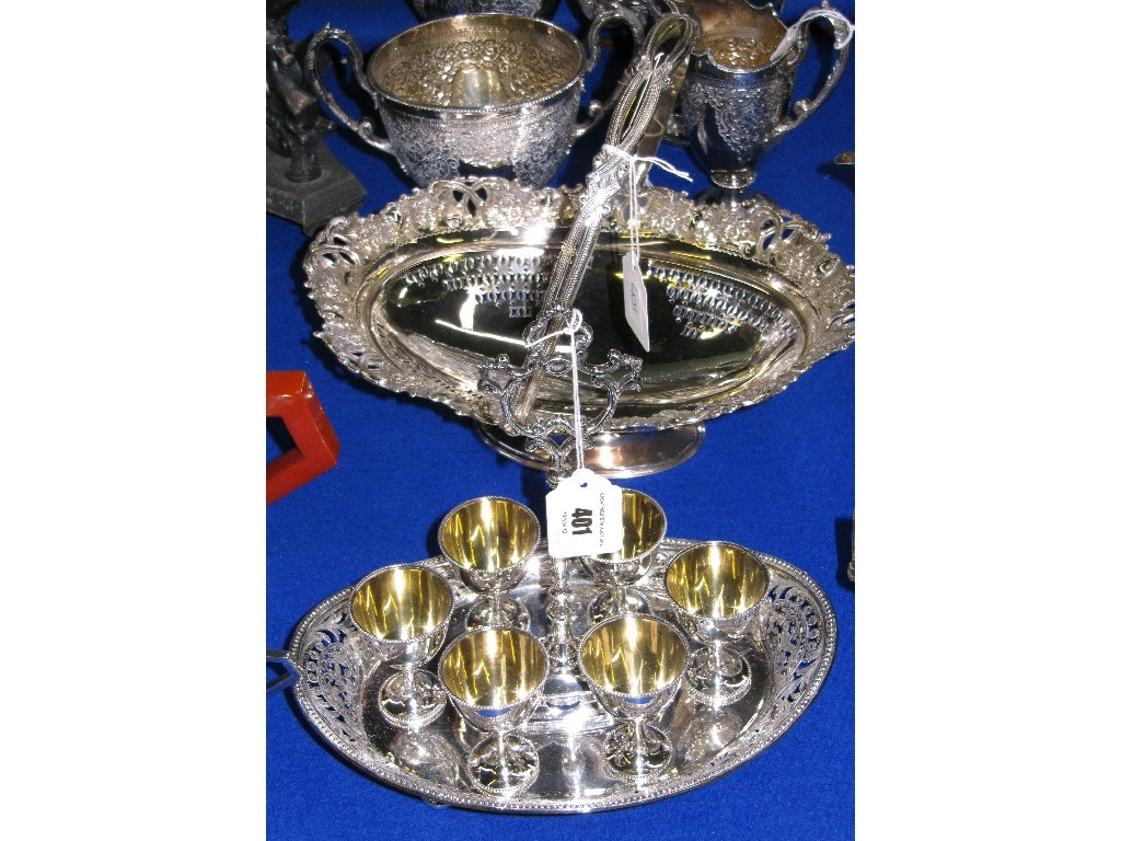 Appraisal: Lot comprising EP egg epergne and cake basket