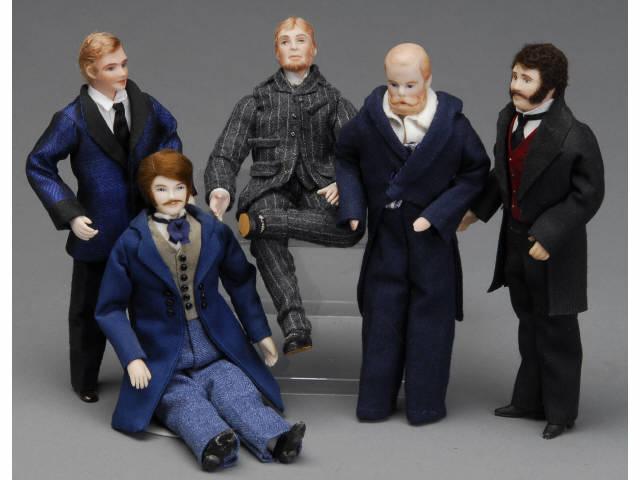 Appraisal: Five Contemporary Dollhouse Gentlemen MN An assortment of dollhouse dolls