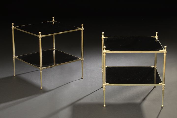 Appraisal: Pair of Art Moderne Gilt-Metal and Smoked Glass Occasional Tables