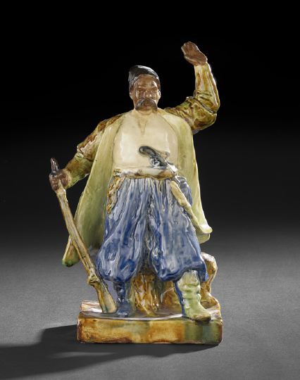 Appraisal: Rare Russian Polychromed Majolica Figure of the Cossack Revolutionary Stepan