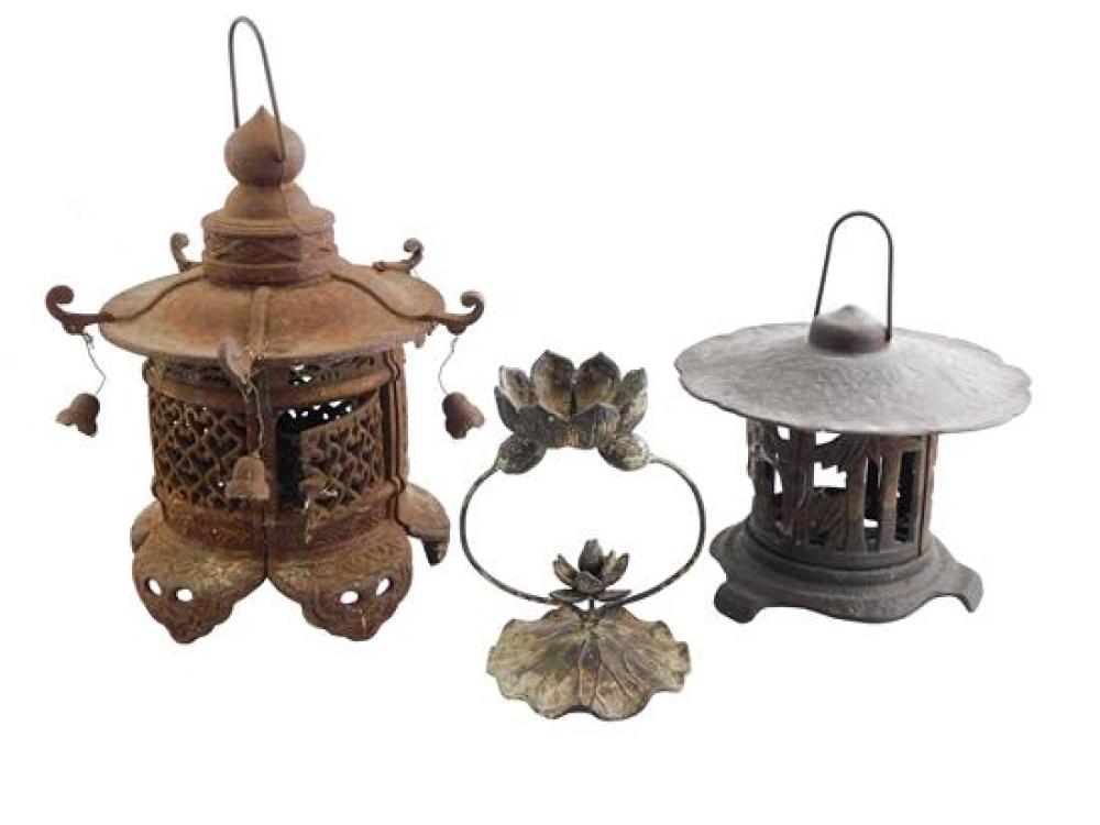 Appraisal: GARDEN Three cast iron Asian lanterns th C the first