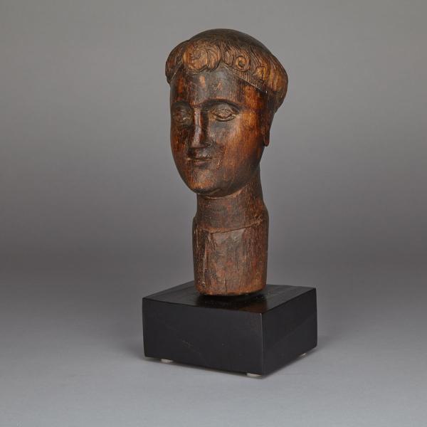 Appraisal: Spanish Colonial Carved Wooden Head of a Monk th century