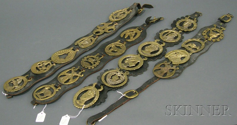 Appraisal: Four Belts of English Horse Brasses th th century depicting