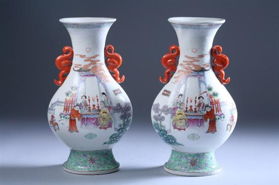 Appraisal: PAIR CHINESE FAMILLE ROSE PORCELAIN VASES Qianlong iron red seal