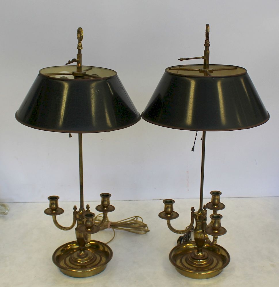 Appraisal: Pair of Antique Gilt Metal Builloitte Lamps With Tin shades