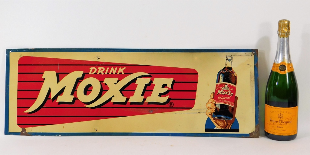 Appraisal: DRINK MOXIE SODA TIN ADVERTISING SIGN United states th CenturyRectangular