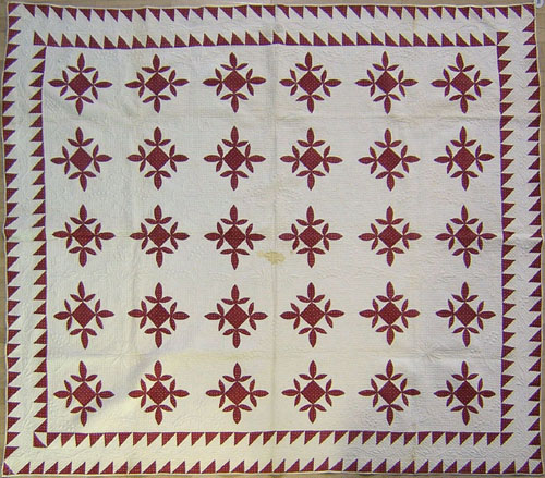 Appraisal: Applique quilt th c initialed MAM with red calico floral