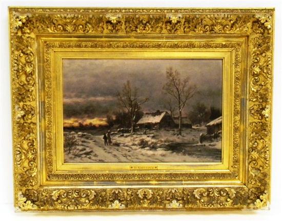 Appraisal: B Kreutzer th C German oil on canvas snow scene