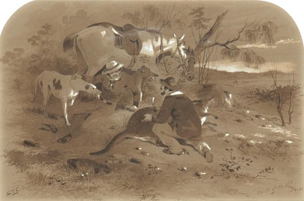 Appraisal: S T GILL - Death of a Kangaroo watercolour S