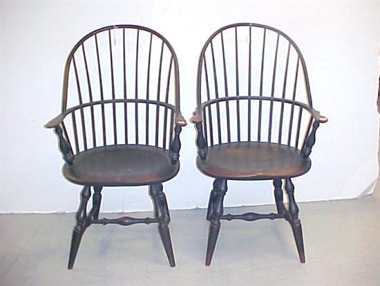 Appraisal: Two extremely similar pairs of Windsor reproduction bow back armchairs