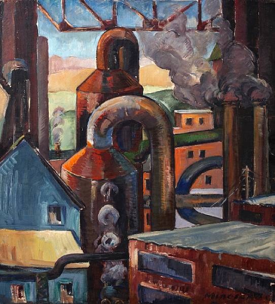 Appraisal: Minora Aoki th century Industrial scene signed 'Minora Aoki' lower