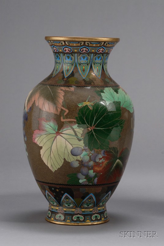 Appraisal: Cloisonne Vase Japan th century designs of grapes and insects