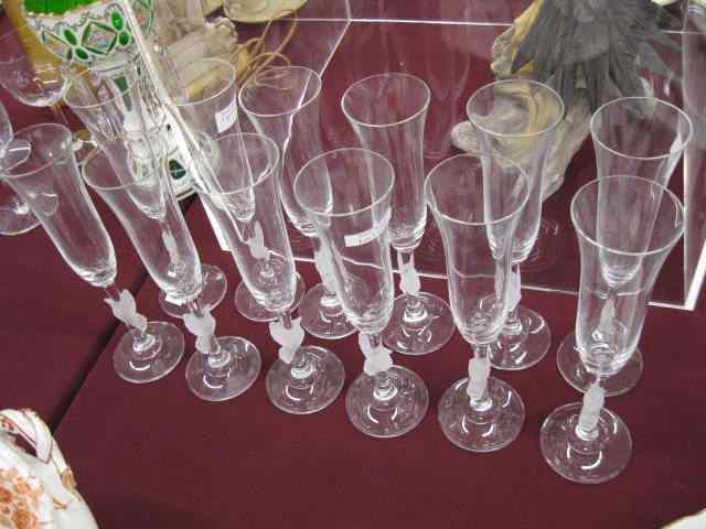 Appraisal: Gorham Crystal Tall Champagnes frosted dove stems '' excellent