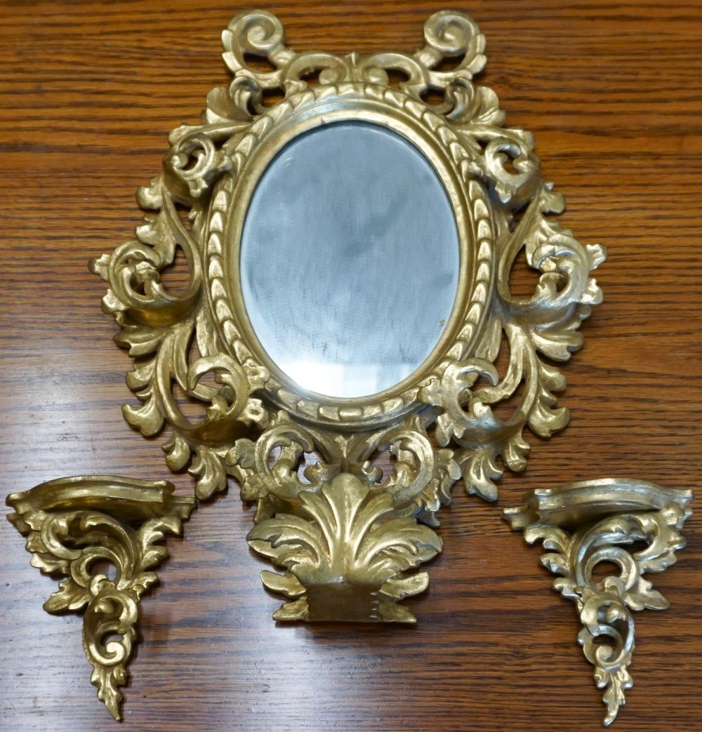 Appraisal: PAIR GILT GESSO WALL BRACKETS AND A MIRRORPair Gilt Gesso