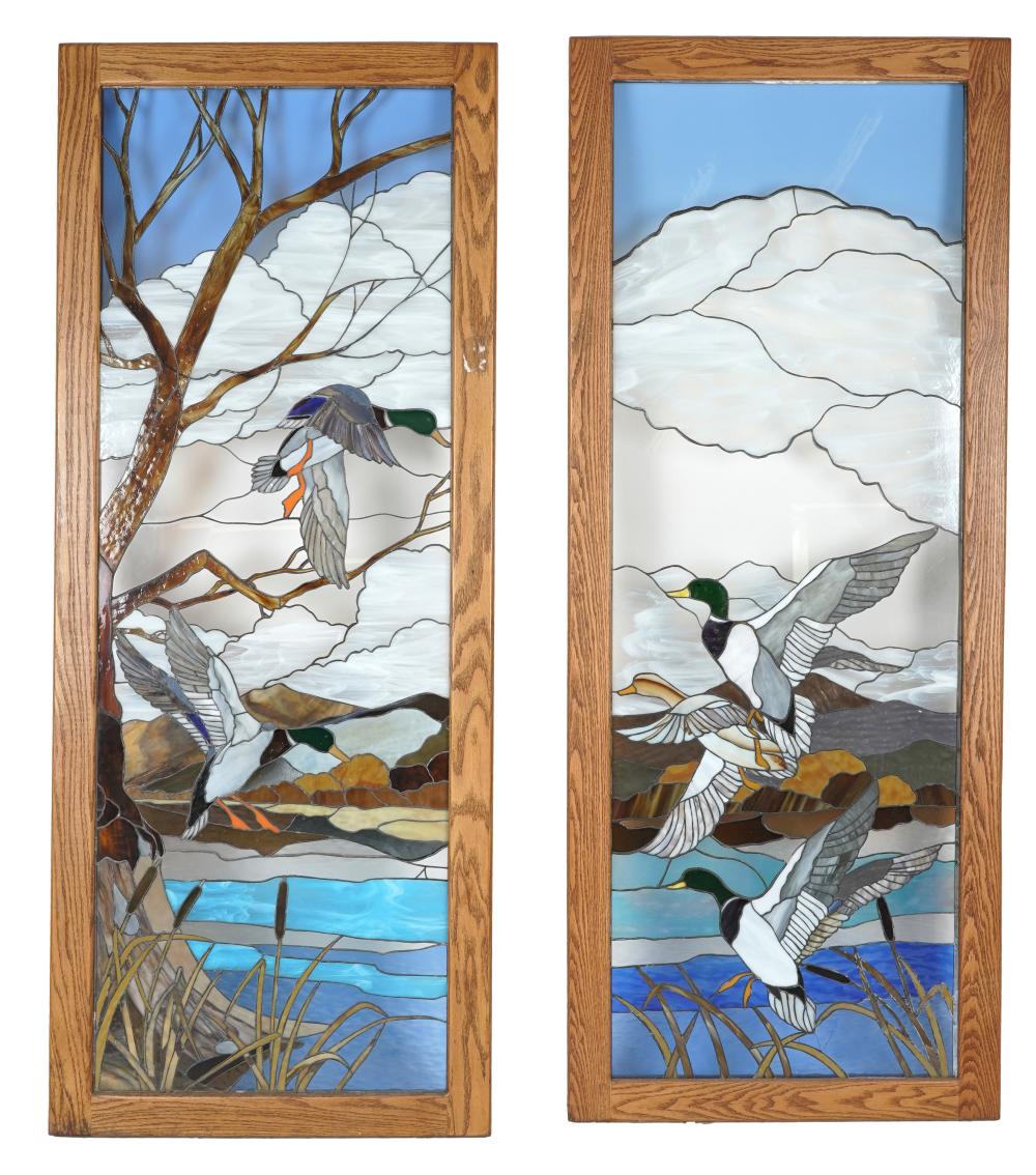 Appraisal: TWO STAINED GLASS DOORSwith duck motif Condition at least two