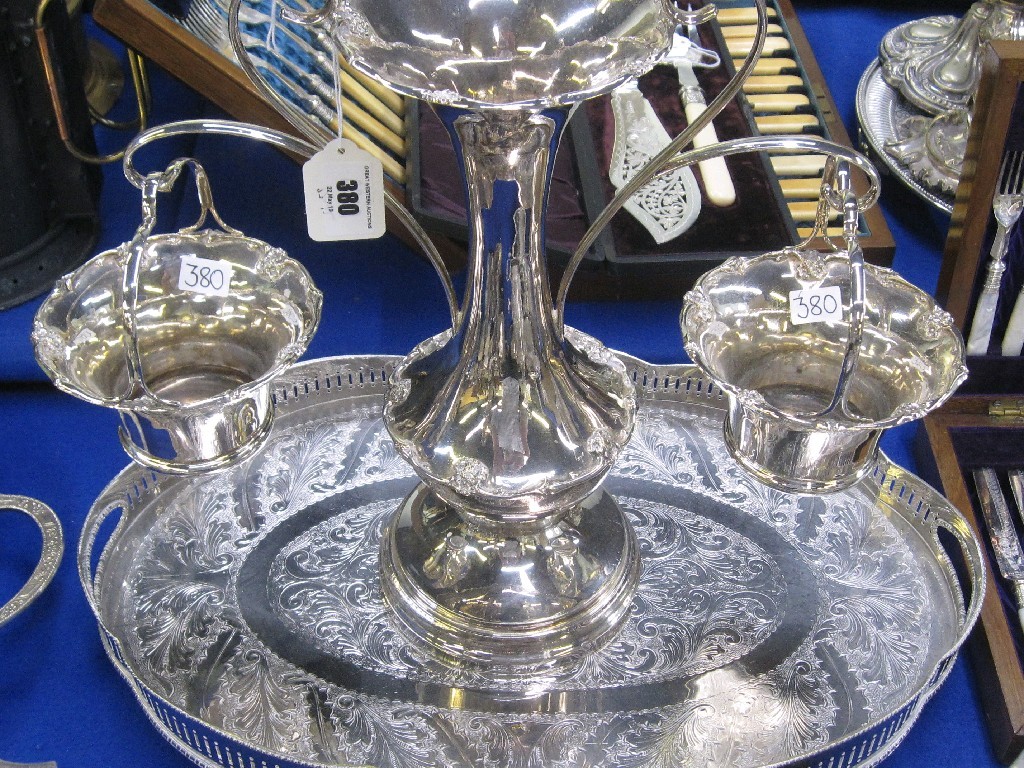 Appraisal: Lot comprising two-branch silver plate epergne and a tray