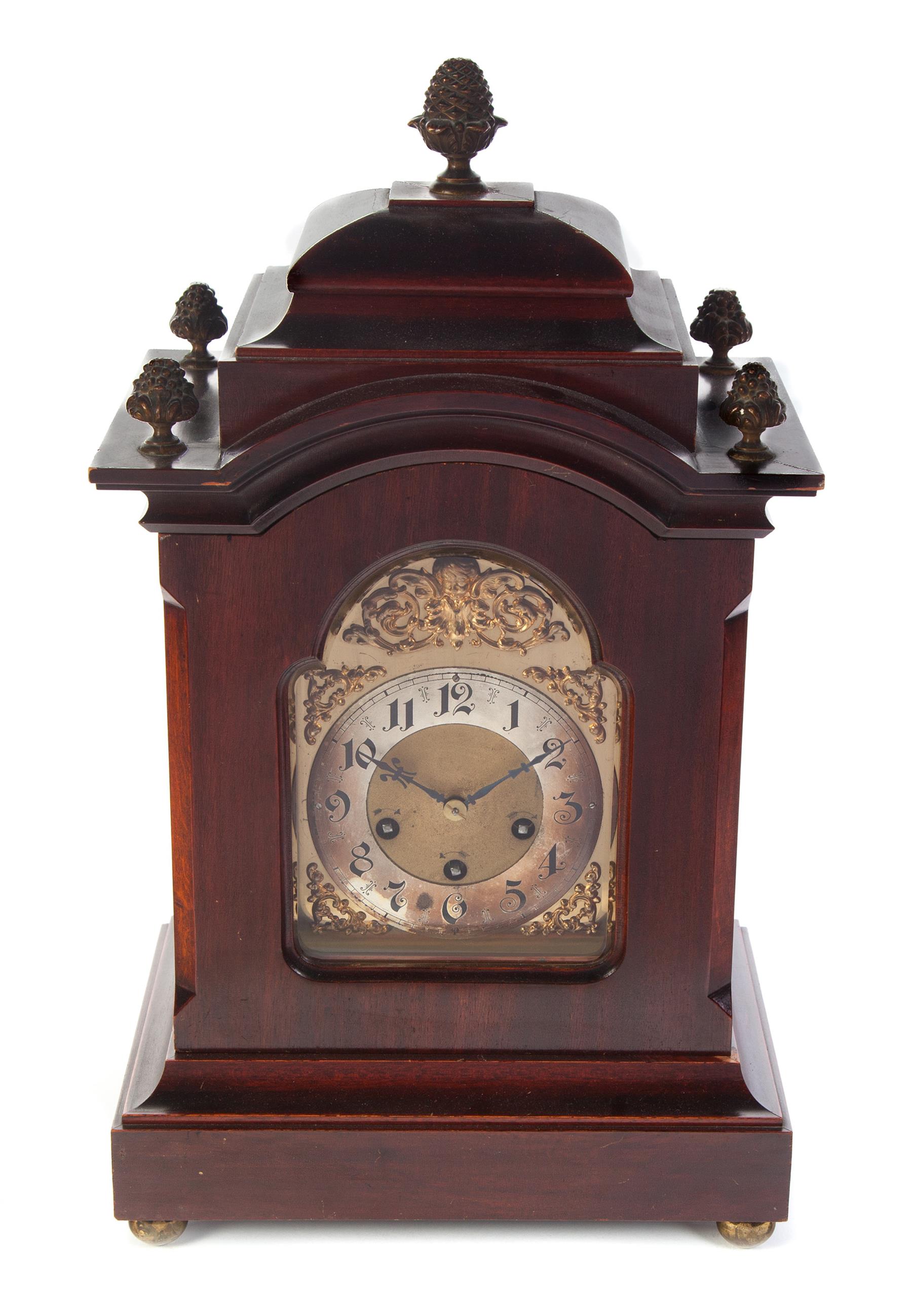 Appraisal: GERMAN BRACKET CLOCK Ca Mahogany case brass finials and feet