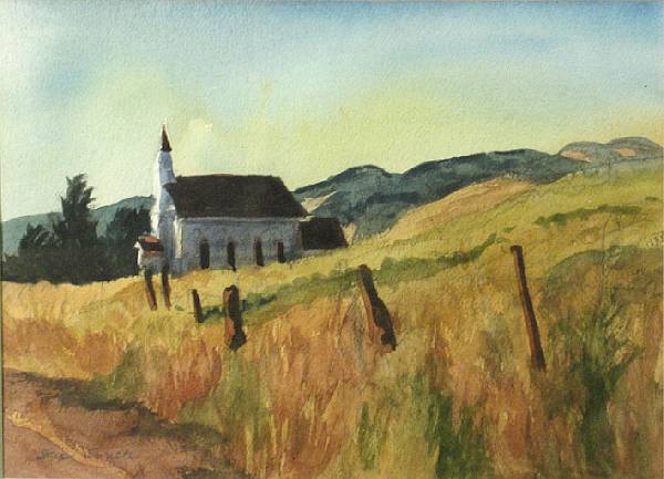 Appraisal: Skip Smith American th Century Church at sunset signed 'Skip