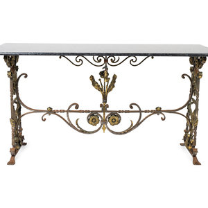 Appraisal: A Continental Cast Iron Marble Top Console EARLY TH CENTURY