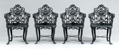 Appraisal: Set of four aluminum garden chairs each with rose crest