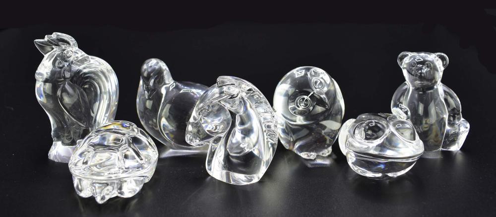 Appraisal: SEVEN STEUBEN COLORLESS GLASS ANIMALSModern Each with etched signature on