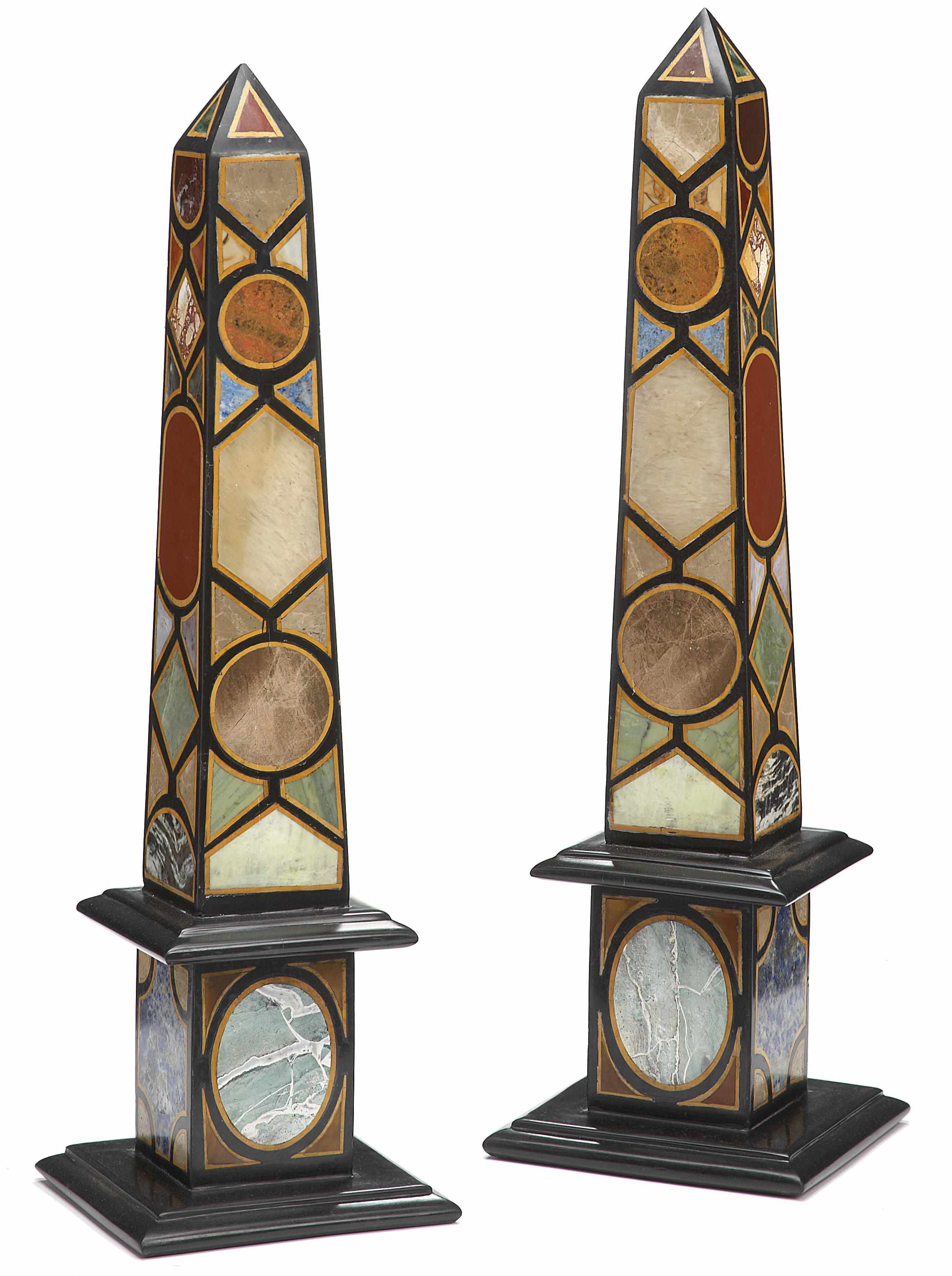 Appraisal: A pair of pietra dura obelisks height in cm