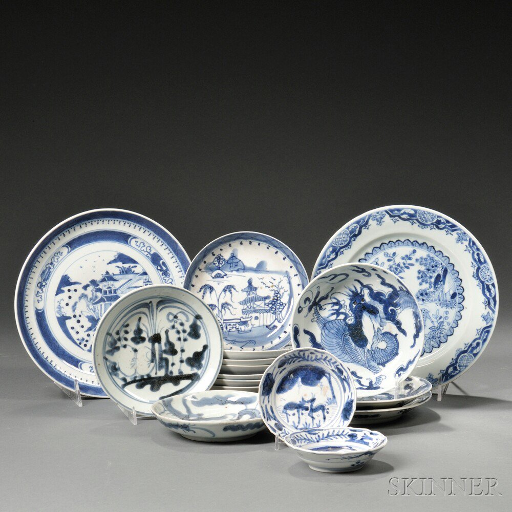 Appraisal: Sixteen Blue and White Tableware Items Asia seven deep dishes