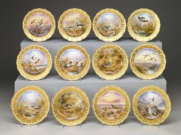 Appraisal: A set of twelve English porcelain ornithological plates painted by