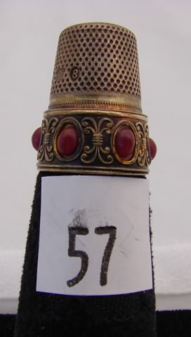 Appraisal: Germany sterling thimble with red stones on band