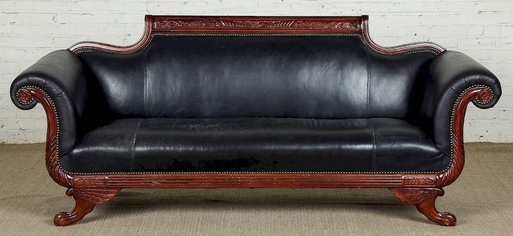 Appraisal: Antique Chaise Lounge Wood with Leather Upholstery Antique Chaise Lounge