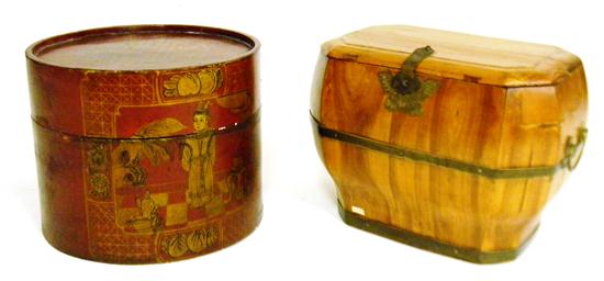 Appraisal: ASIAN two boxes Chinese red lacquered round box with gilt