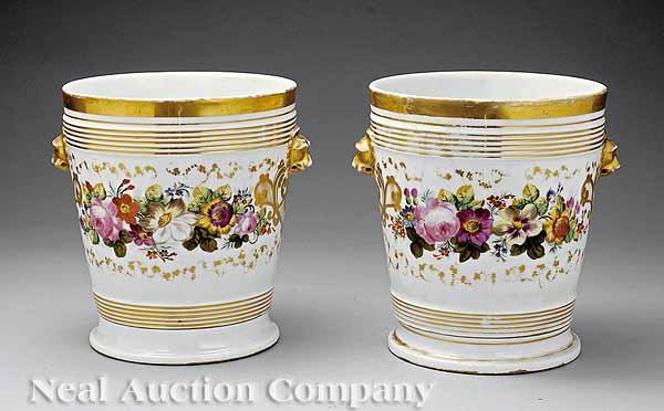 Appraisal: A Pair of Paris Porcelain Polychrome and Gilt-Decorated Cachepots on