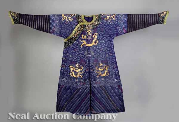 Appraisal: A Chinese Embroidered Blue Silk Gauze Summer Dragon Robe Jifu