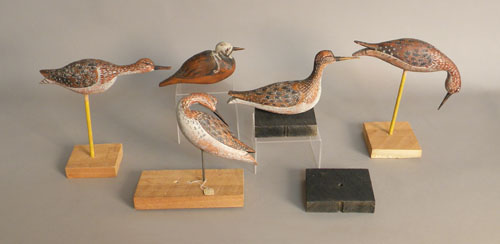 Appraisal: Five shorebirds decoys