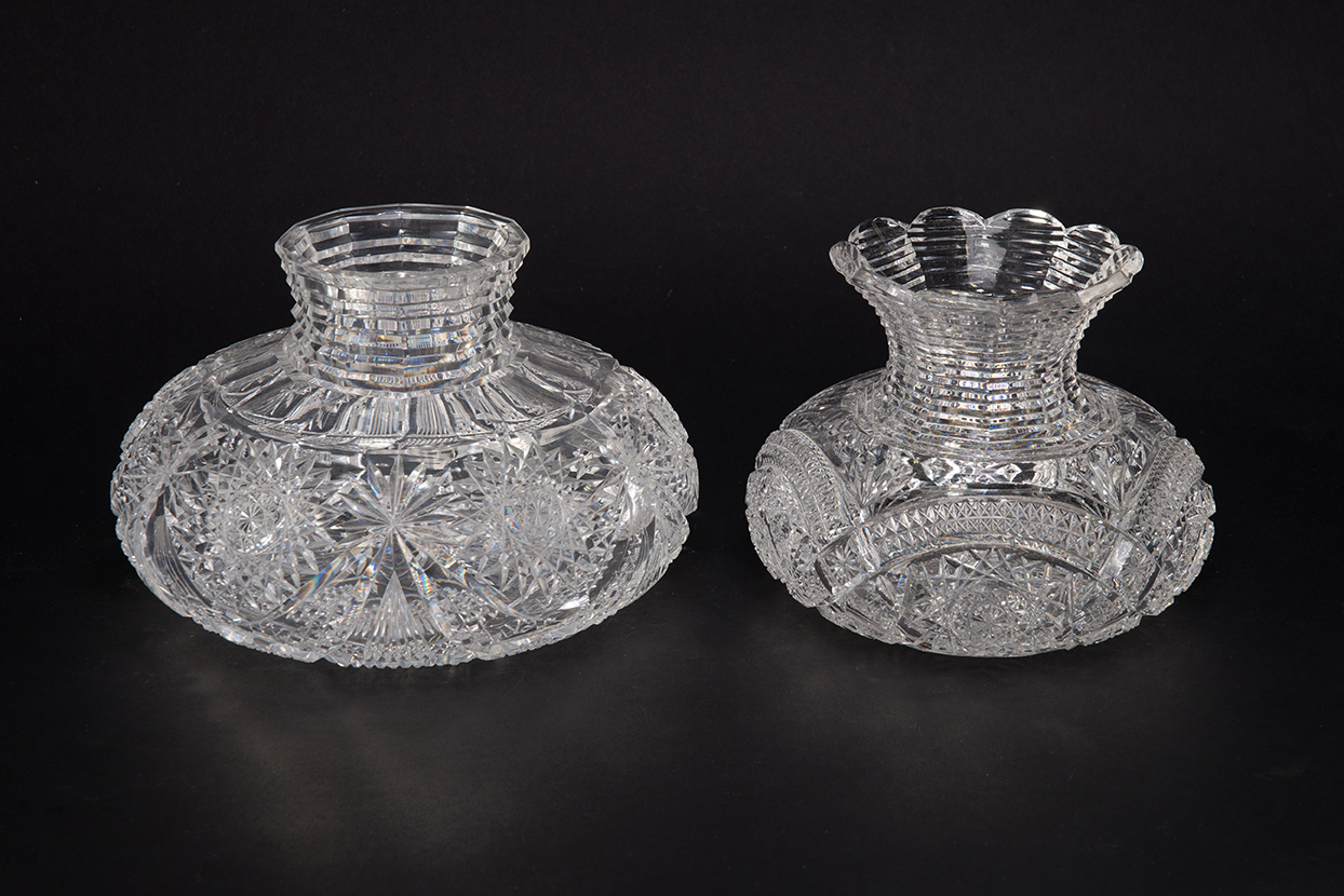 Appraisal: TWO BRILLIANT CUT BULBOUS-SHAPED VASES American st quarter- th century