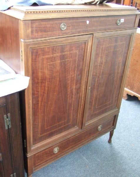 Appraisal: A th century inlaid walnut side cabinet the caddy top