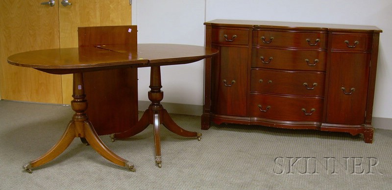 Appraisal: Georgian-style Mahogany Veneer Sideboard and Double-pedestal Dining Table with table